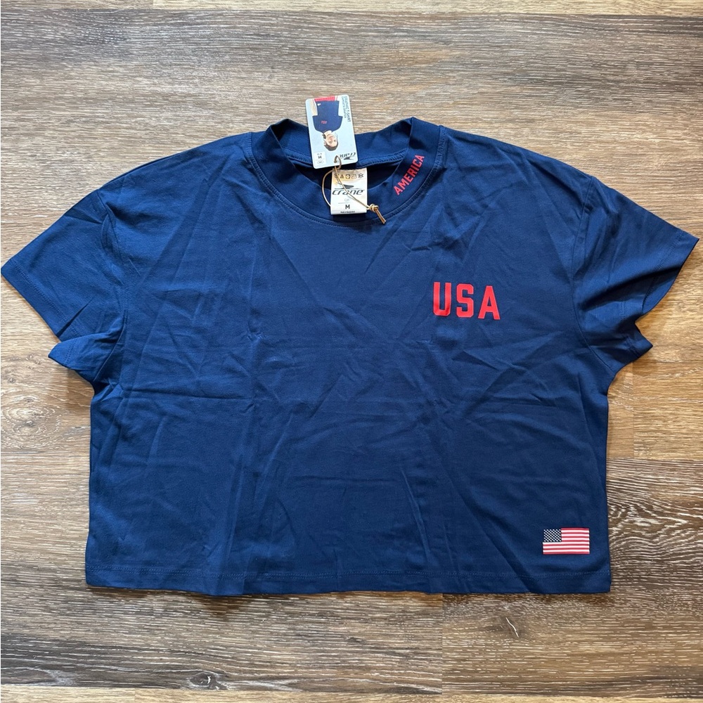LIMITED EDITION ALDI FINDS - USA Navy Blue Cropped Short Sleeve Tee